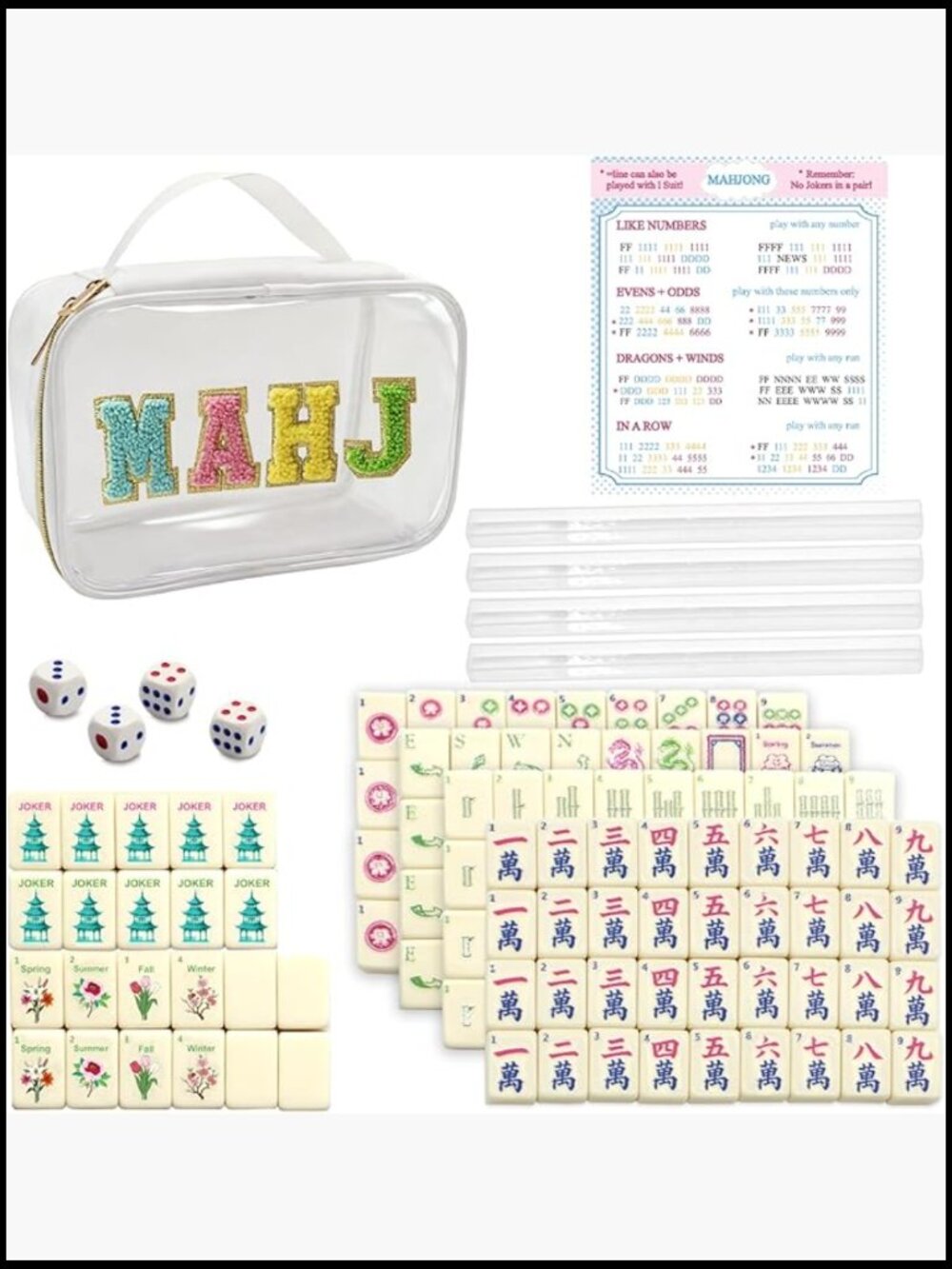Mini Mahjong Set Travel Complete 166 Tiles with Rulers Dice Bag Instructions